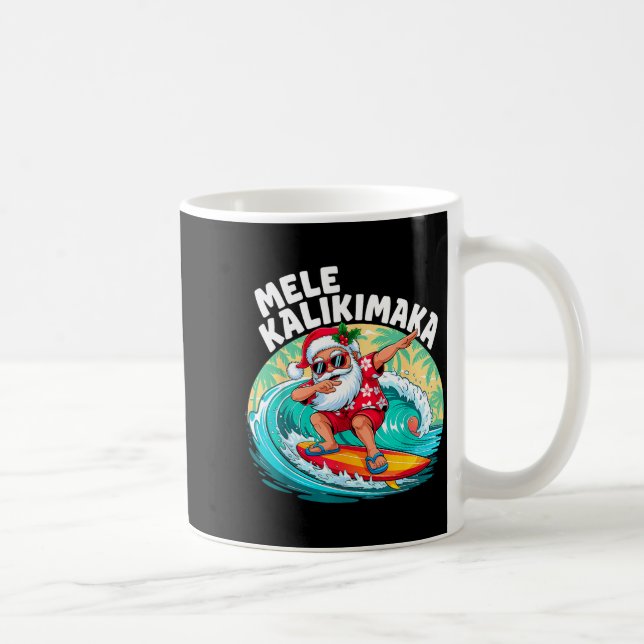 Caneca De Café Mele Kalikimaka Hawaiian Christmas Santa Surfing B (Direita)