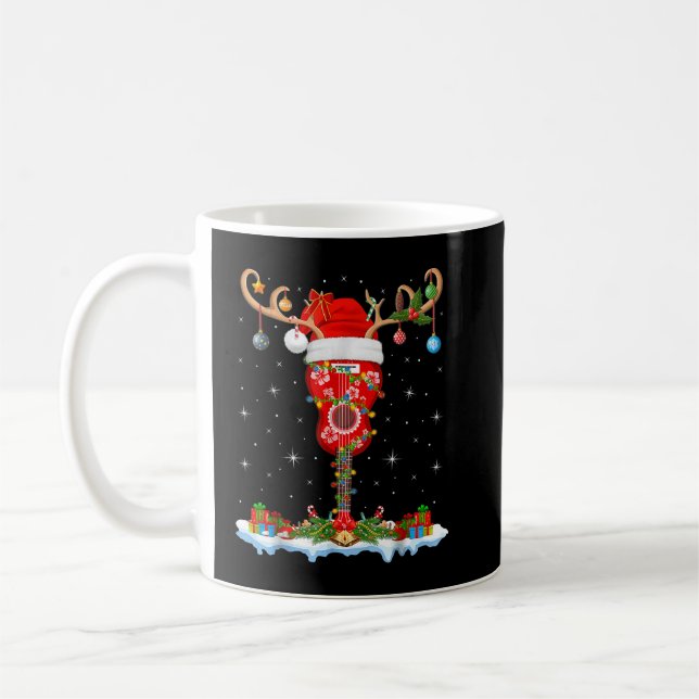 Caneca De Café Mele Kalikimaka Santa Hat Reindeer Ukulele Guitar (Esquerda)