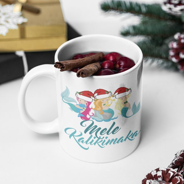 Caneca De Café Mele Kalikimaka Sereia de Natal Cute Havaiano (Criador carregado)