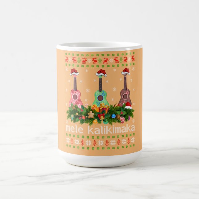 Caneca De Café Mele Kalikimaka Ukulele Guitar Gift Ugly Ukulele (Centro)
