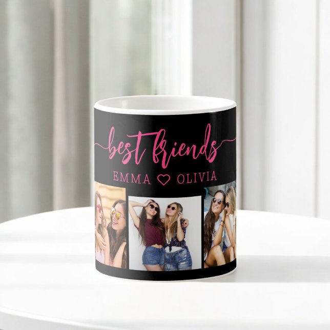 Caneca De Café Melhor Amigos Rosa Quente 3 Colagem de Fotografias (Criador carregado)