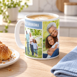 Caneca De Café Melhor Avó Colagem de Fotos Azul Empoeirado