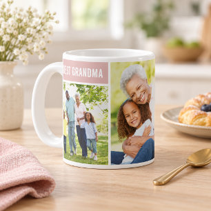 Caneca De Café Melhor Avó Colagem de Fotos Rosa Empoeirada