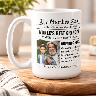 Caneca De Café Melhor Avô do Mundo Foto Jornal Presente Legal