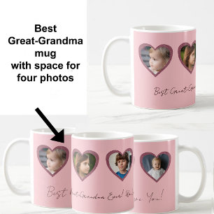 Caneca De Café Melhor Bisavó Corações Rosa Quatro Colagem de Foto