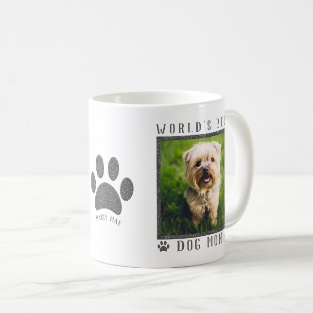 Caneca De Café Melhor Cachorro Mãe, Pata de Lábio Silver Foto (Frente Esquerda)