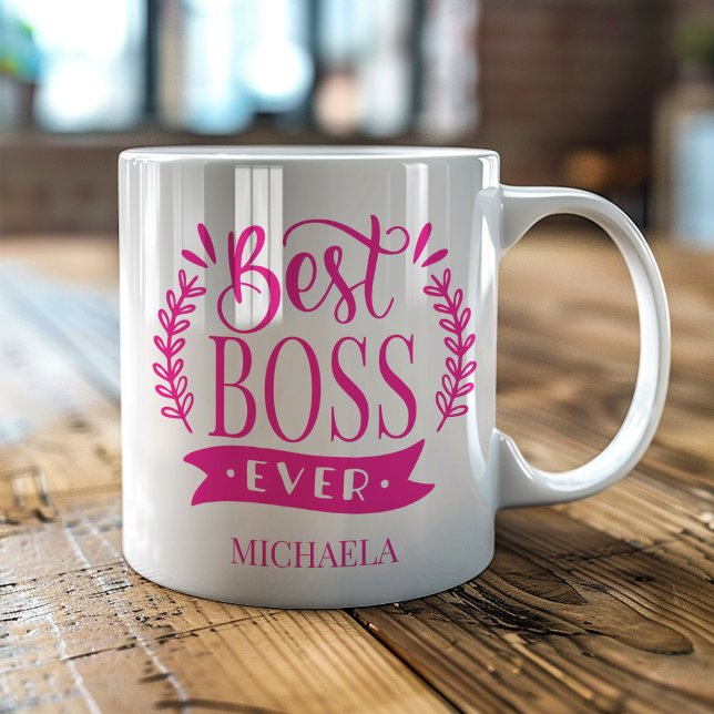 Caneca De Café Melhor Chefe Alguma Vez Personalizada Wreath (Criador carregado)