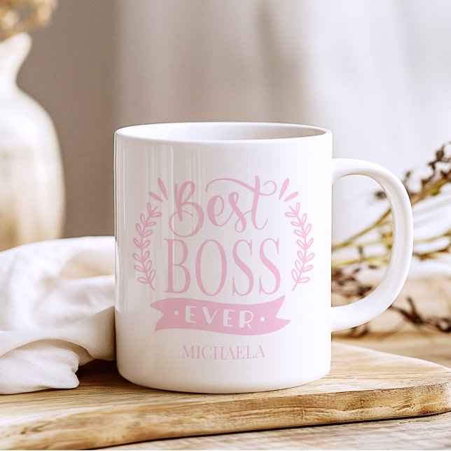Caneca De Café Melhor Chefe Alguma Vez Personalizada Wreath (Criador carregado)