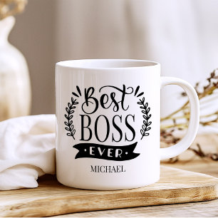 Caneca De Café Melhor Chefe Alguma Vez Personalizada Wreath