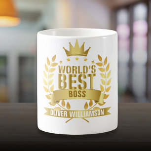 Caneca De Café Melhor Chefe do Mundo Ouro 5 Estrelas