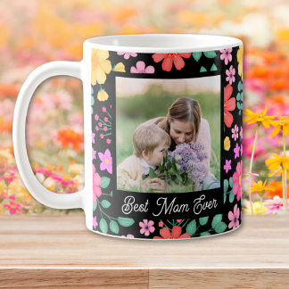 Caneca De Café Melhor Colagem Floral de Fotos Vibrante da Mãe