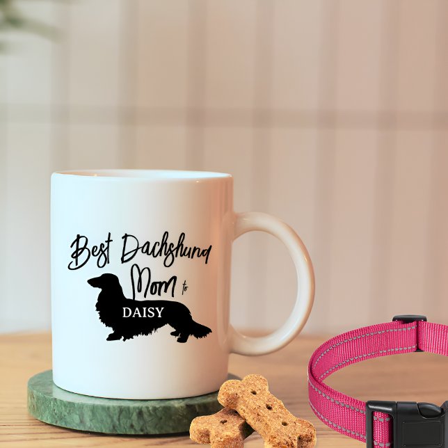 Caneca De Café Melhor Dachshund Dog de Cabelo Comprido (Long Hair Dachshund Mom Gift personalized with name)