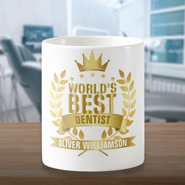 Caneca De Café Melhor Dentista do Mundo Dourado 5 Estrelas (World's Best Dentist Gold 5 Star Coffee Mug)