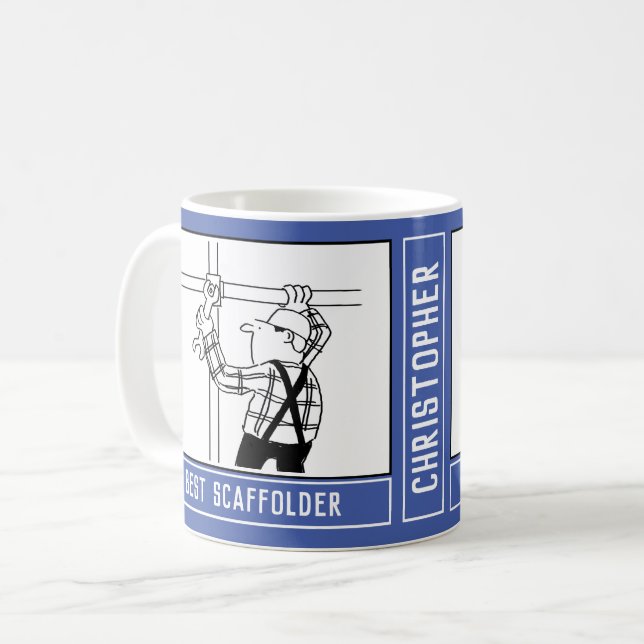 Caneca De Café Melhor Desenhista de Andaimes com Escolha de Nome. (Frente Esquerda)