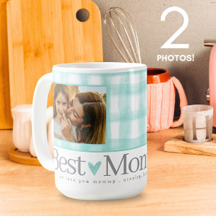 Caneca De Café Melhor Dia de as mães de Foto Gingham Hearts Ever