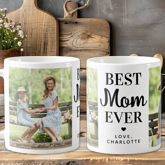 Caneca De Café Melhor Dia de as mães personalizado de 2 fotos do  (Criador carregado)