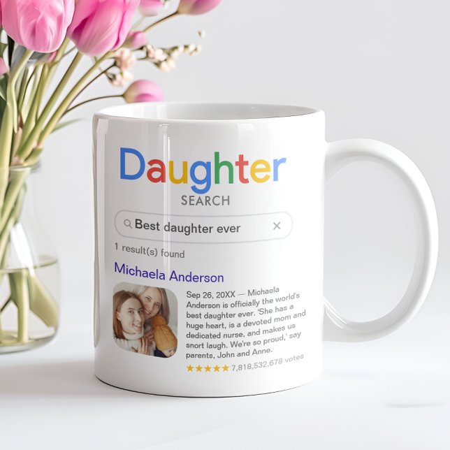 Caneca De Café Melhor Filha Engraçada Resultado Da Busca Com Foto (Customize the mug with your own search term, your daughter's name, a photo and your personal message)