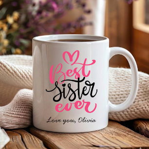 Caneca De Café Melhor irmã de todas rosa e preto 