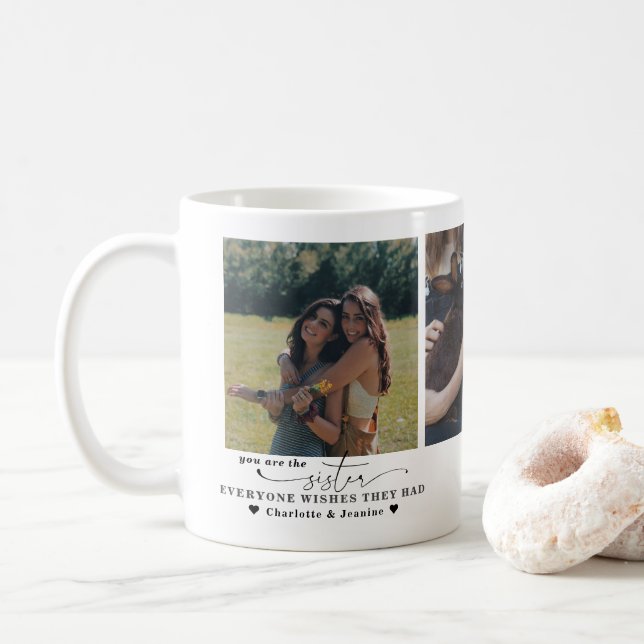 Caneca De Café Melhor Irmã | Moderno Minimalista 3 Fotos (Com Donut)