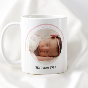 Caneca De Café Melhor Mãe 2 Foto Rosa Arch Moderno Nome Do Bebê