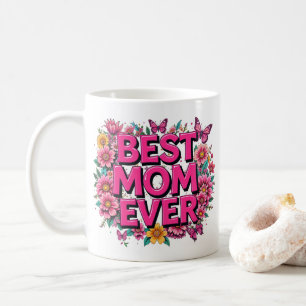 Caneca De Café Melhor Mãe Alguma Vez Cita Borboletas Pink Flowers