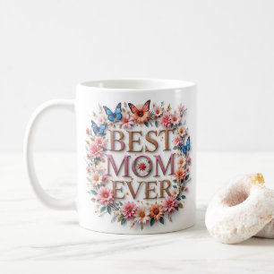 Caneca De Café Melhor Mãe Alguma Vez Citar Borboletas e flores