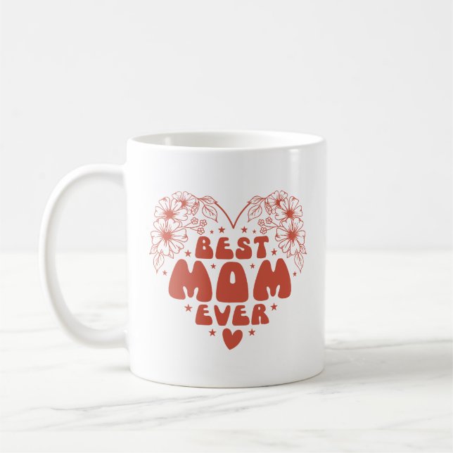 Caneca De Café Melhor Mãe Alguma Vez Retro Dia de as mães Vermelh (Esquerda)
