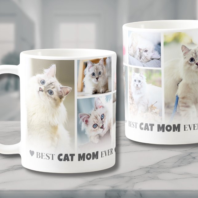 Caneca De Café Melhor Mãe de Gato 8 Colagem de Fotos (Best Cat Mom Ever 8 Photo Collage Coffee Mug)