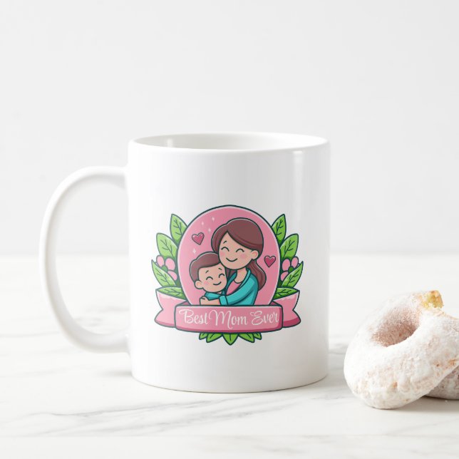 Caneca De Café Melhor Mãe De Sempre, Mãe E Criança, Personalizada (Com Donut)