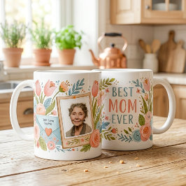 Caneca De Café Melhor Mãe de Todos os Tempos Floral Foto Nome Dia