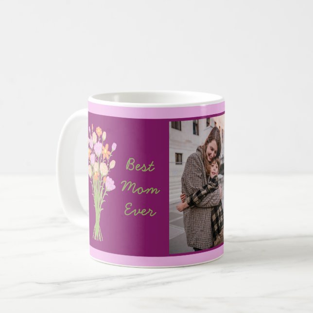 Caneca De Café Melhor mãe de todos os tempos foto & flores modern (Frente Esquerda)