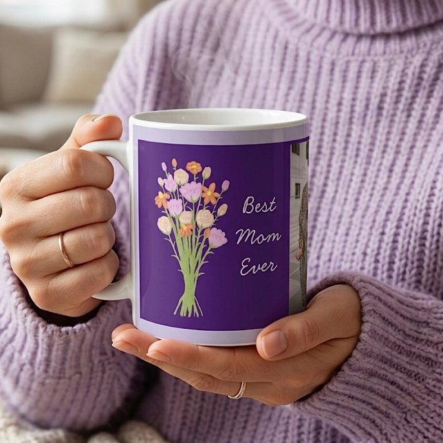 Caneca De Café Melhor mãe de todos os tempos foto & flores modern (Best mom ever photo & modern flowers Mother’s Day Coffee Mug - Create Your Unique Gift for Mom Now!)