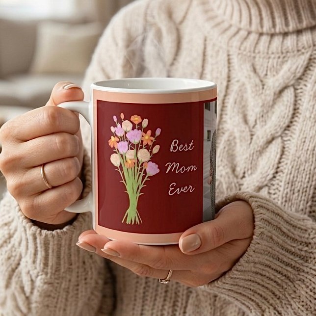 Caneca De Café Melhor mãe de todos os tempos foto & flores modern (Best mom ever photo & modern flowers Mother’s Day Coffee Mug - Create Your Unique Gift for Mom Now!)