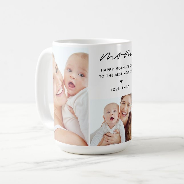 Caneca De Café Melhor Mãe de Todos os Tempos Moderno Script 3 Fot (Frente Esquerda)