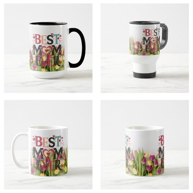 Caneca De Café Melhor Mãe de Todos os Tempos Tulipas Flores Moder (Best Mom Ever Modern Trendy Tulips Flowers Coffee Mug
)