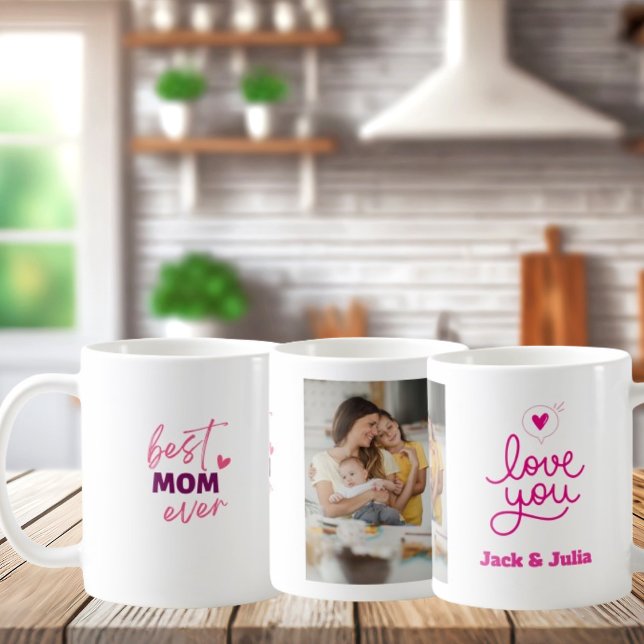 Caneca De Café Melhor Mãe Dia de as mães de Foto Rosa Moderno (Criador carregado)