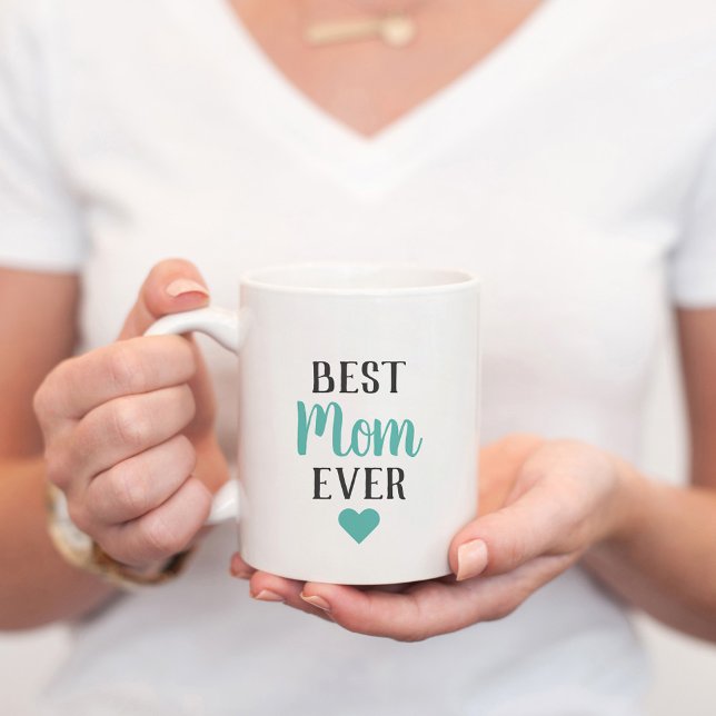 Caneca De Café Melhor Mãe do Mundo Aqua Script Coração (Criador carregado)
