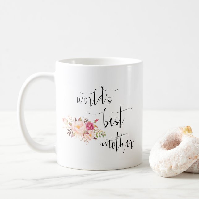 Caneca De Café Melhor Mãe do Mundo Floral Mínimo Moderno (Com Donut)