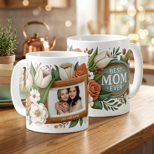 Caneca De Café Melhor Mãe do Mundo Flores Foto Nome Dia das Mães