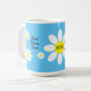 Caneca De Café Melhor Mãe do Mundo Margaridas Brancas Flor Azul C