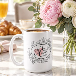 Caneca De Café Melhor Mãe do Mundo Moldura Floral e Coroa Real