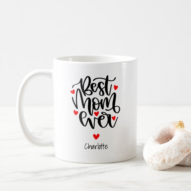 Caneca De Café Melhor Mãe do Mundo Presente de Nome Personalizado (Com Donut)