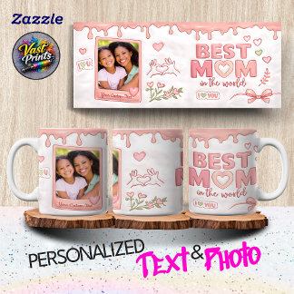 Caneca De Café Melhor Mãe do Mundo Rosa com Texto e Foto Personal
