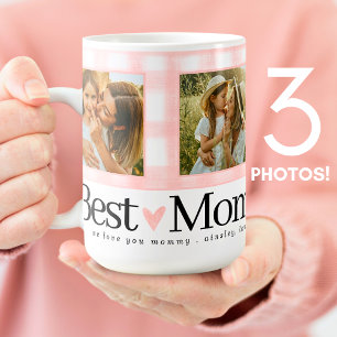 Caneca De Café Melhor Mãe Ever 3 Foto Dia de as mães Gingham Hear