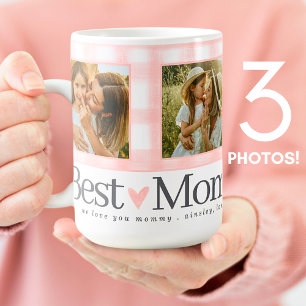 Caneca De Café Melhor Mãe Ever 3 Foto Dia de as mães Gingham Hear