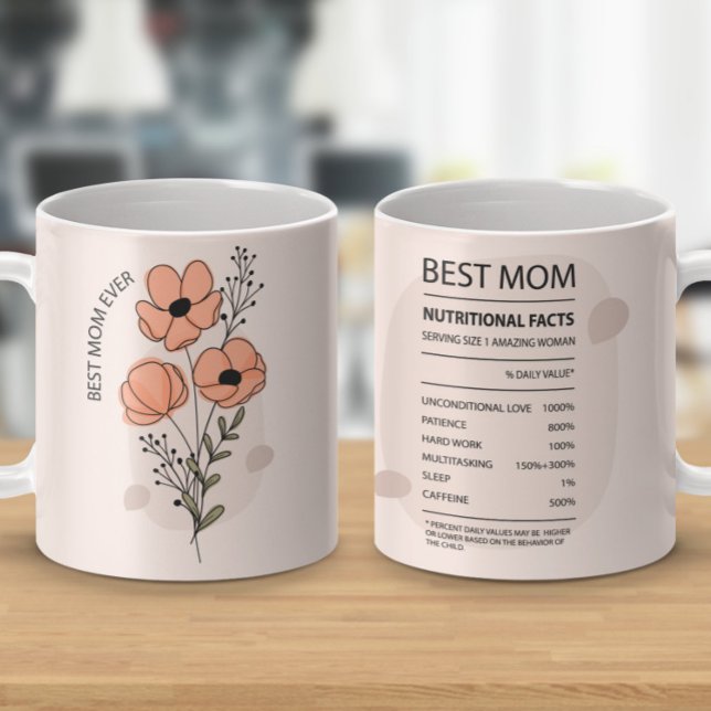Caneca De Café Melhor Mãe Fatos Nutricionais Mug - Papoila Floral (Criador carregado)