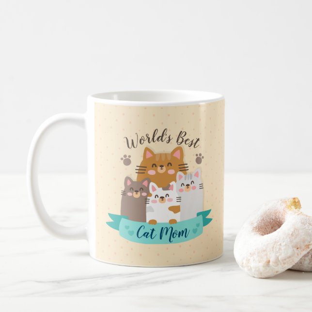 Caneca De Café Melhor Mãe Gato do Mundo - Gatinhos Fofos (Com Donut)