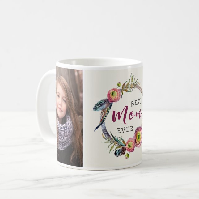 Caneca De Café Melhor Mãe Nunca| Design de Wreath 2 Photo Mug (Frente Esquerda)
