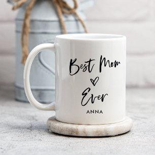 Caneca De Café Melhor Mãe Nunca   Script e Coração Casual Simples