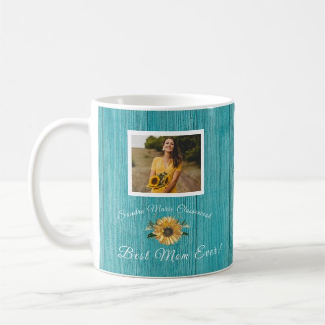 Caneca De Café Melhor Mãe Personalizada | Teal de girassol (Esquerda)